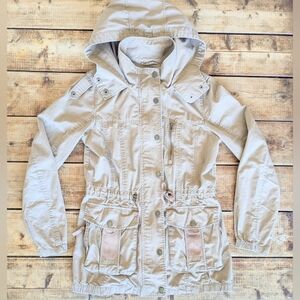 Garage Khaki Military Parka Utility Jacket Hooded Drawstring Waist Size S